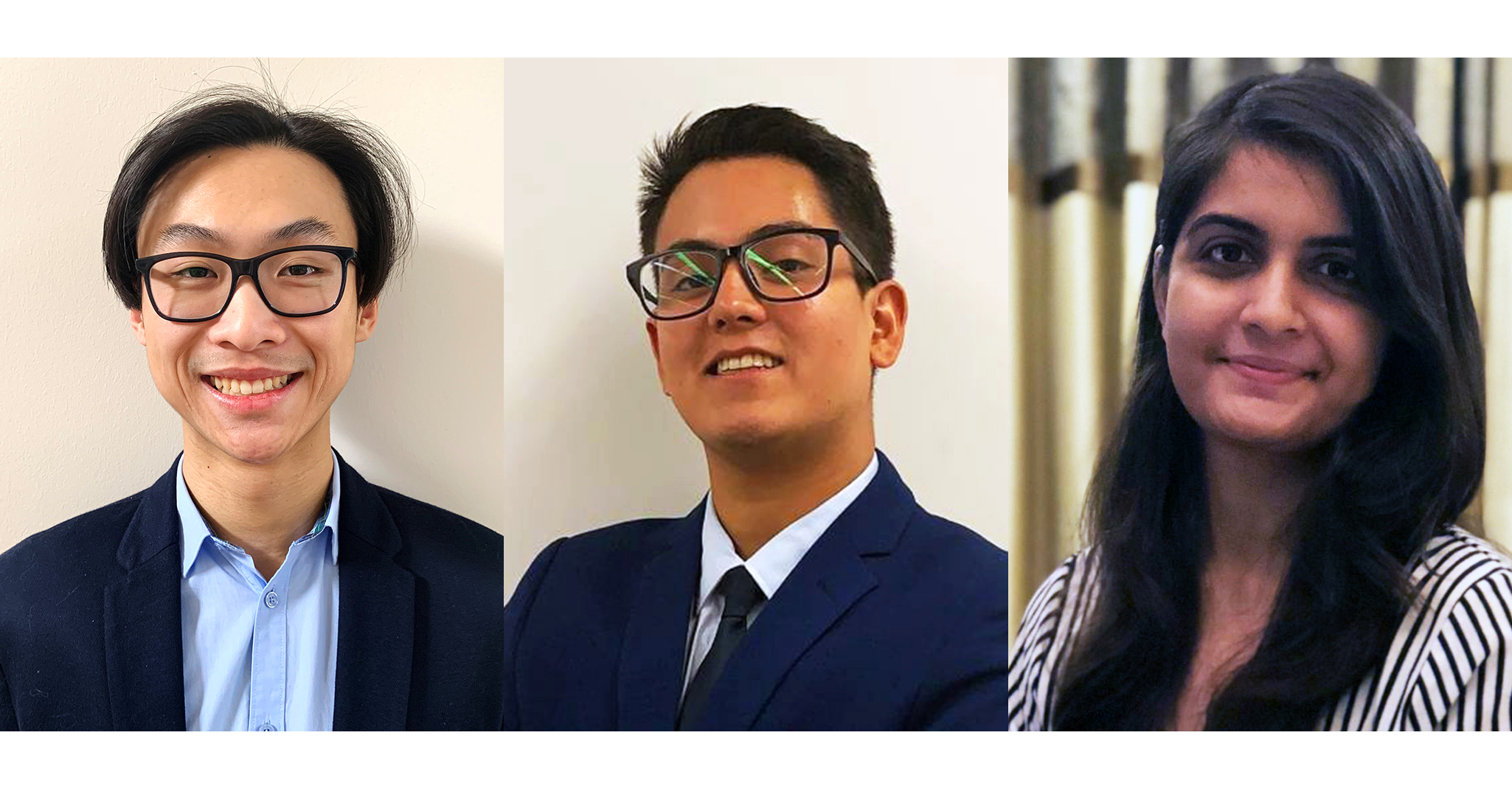 Side-by-side headshots of Tekt's three engineering interns, each smiling in business dress against a plain background