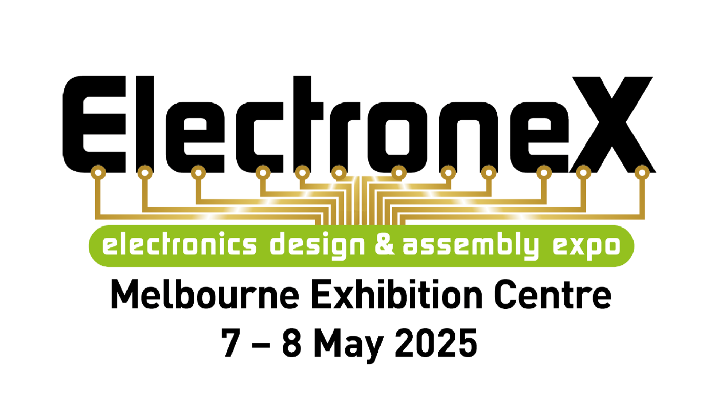 ElectroneX electronics design and assembly expo graphic, Melbourne Exhibition Centre, 7-8 May 2025