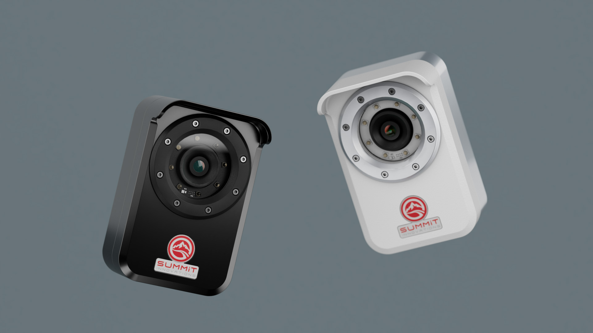 Black and white ORB-iT units side by side, each with a camera lens ringed by infrared LEDs beneath a hooded visor